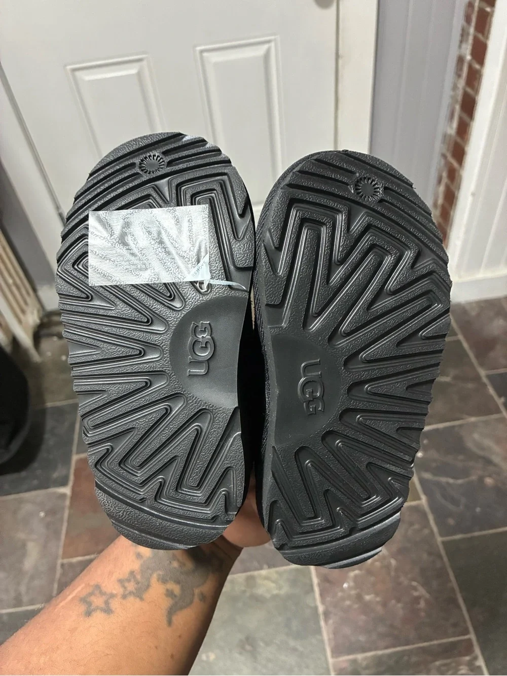 UGG Kids Black Suede Slip-On Slipper with Patterned Collar